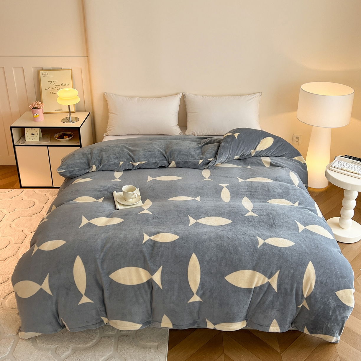 富馨莱 2025新款牛奶绒印花单件被套240克面料支持一件定制尺寸 布朗灰