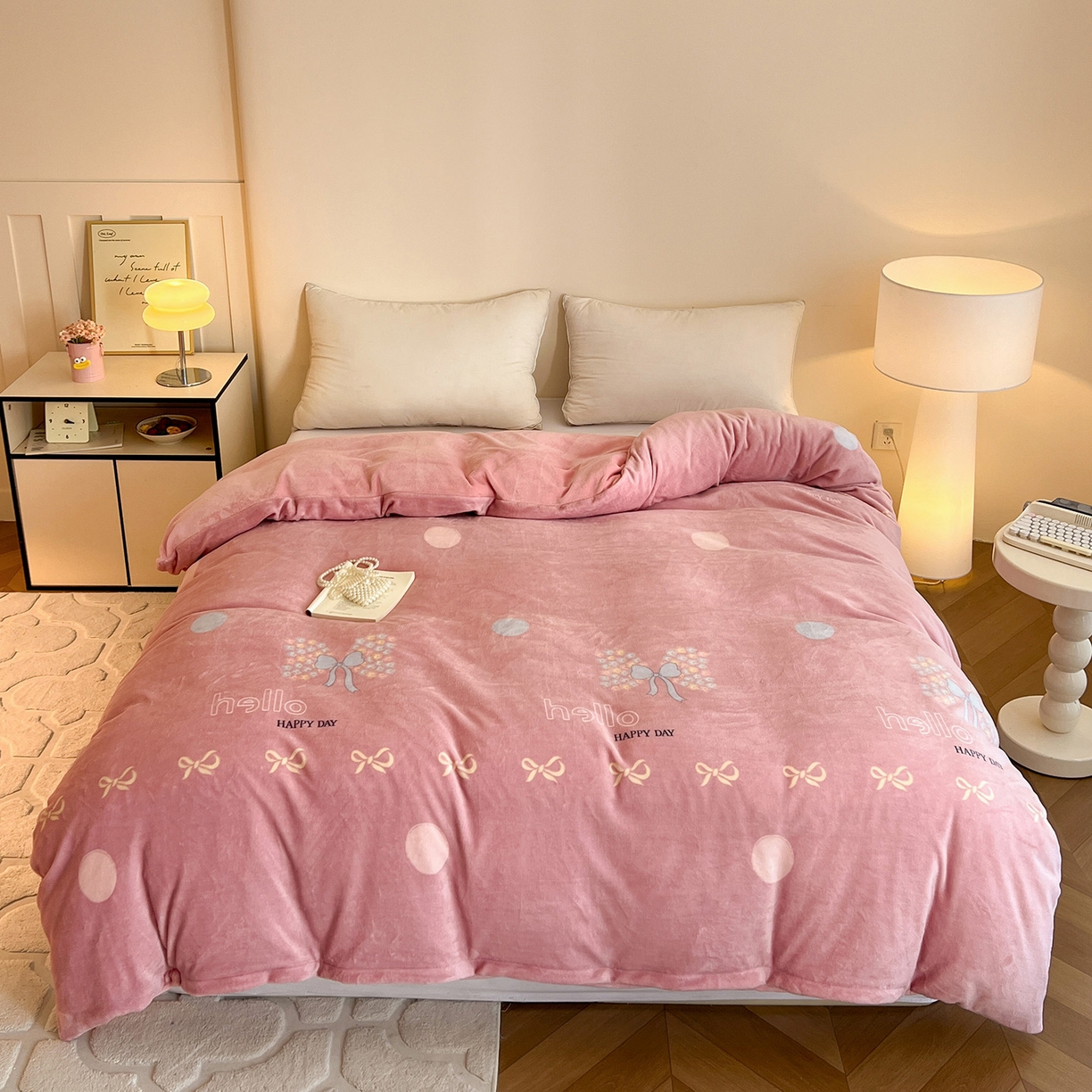 富馨莱 2025新款牛奶绒印花单件被套240克面料支持一件定制尺寸 花蝶粉