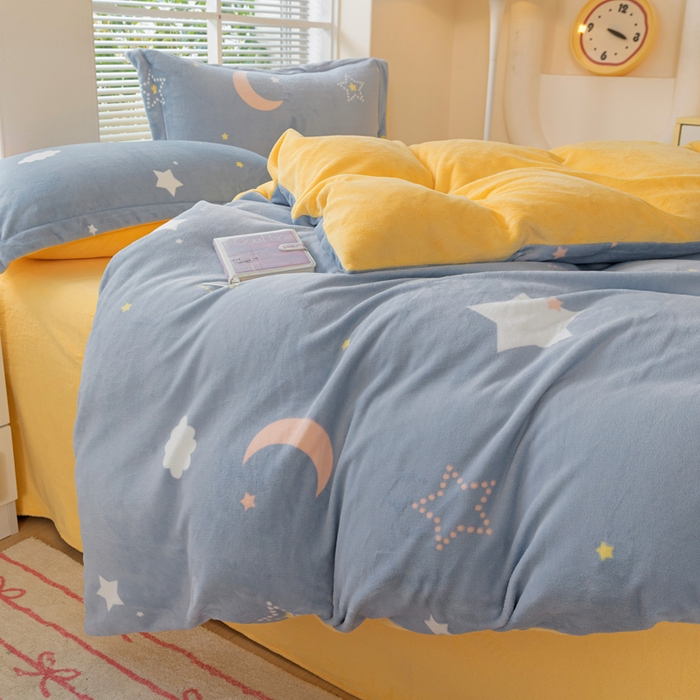 91家纺网 家纺一手货源 找家纺 富馨莱 2025新款牛奶绒印花单件被套240克面料支持一件定制尺寸 梦幻星空