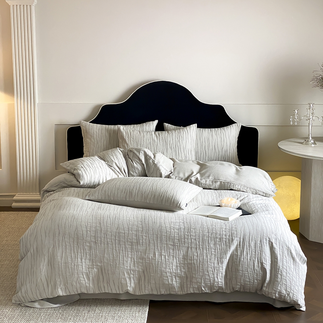 91家纺网 家纺一手货源 找家纺 （总）赫帛 2025新款A类全棉棉麻色织提花四件套-灰屿