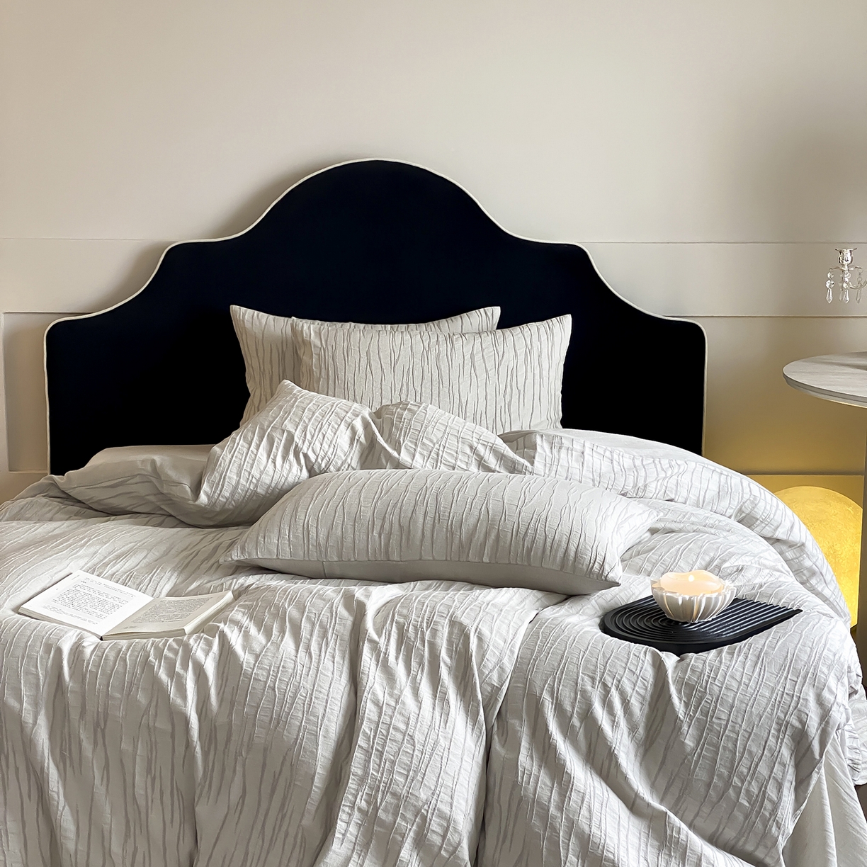 91家纺网 家纺一手货源 找家纺 （总）赫帛 2025新款A类全棉棉麻色织提花四件套-灰屿