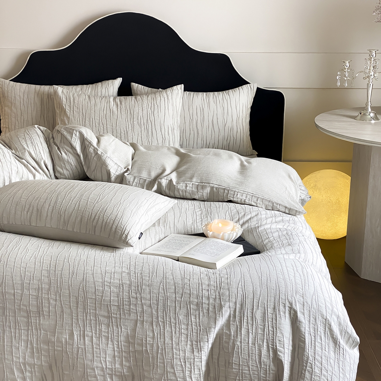 91家纺网 家纺一手货源 找家纺 （总）赫帛 2025新款A类全棉棉麻色织提花四件套-灰屿