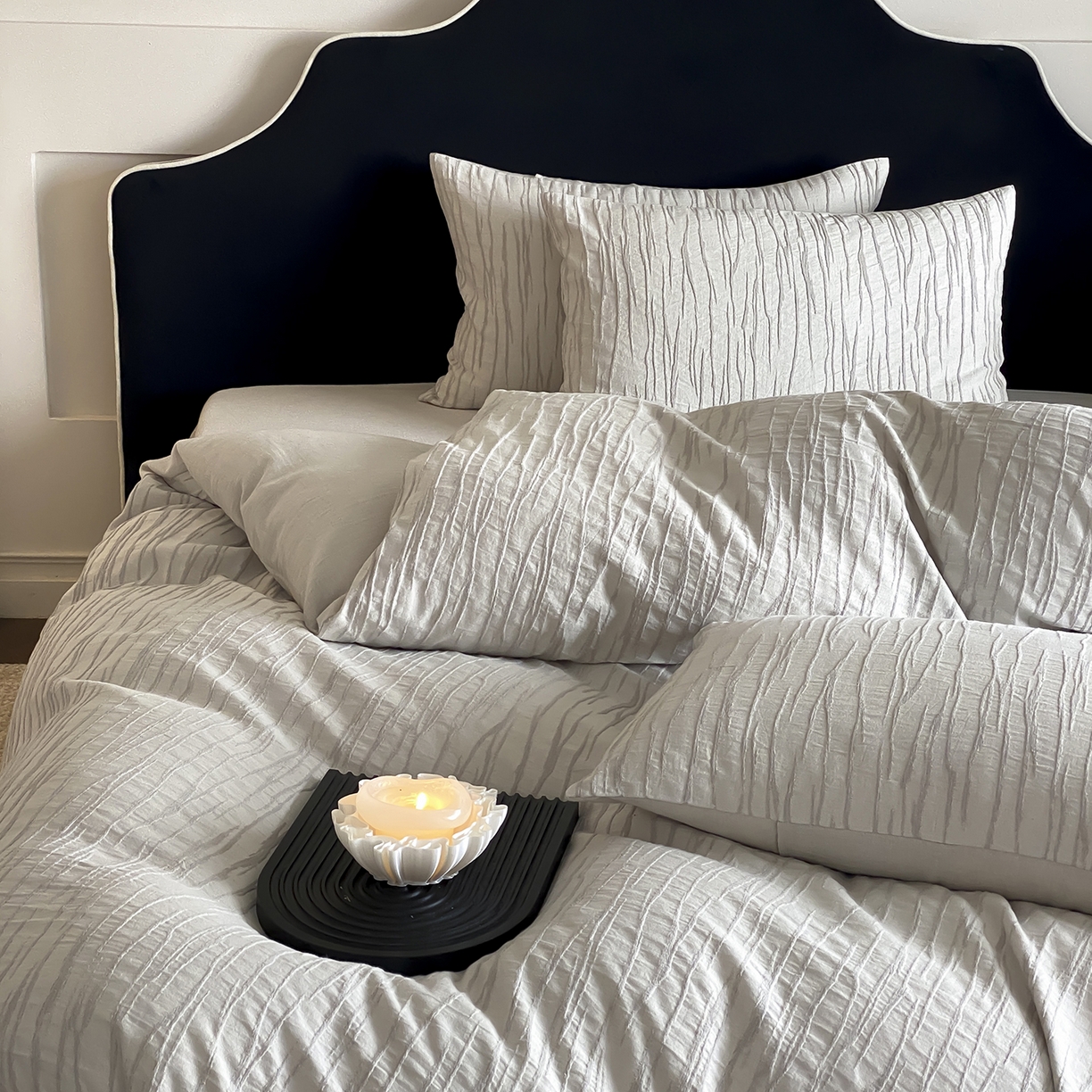 91家纺网 家纺一手货源 找家纺 （总）赫帛 2025新款A类全棉棉麻色织提花四件套-灰屿