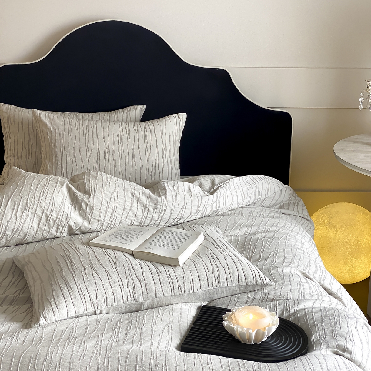 91家纺网 家纺一手货源 找家纺 （总）赫帛 2025新款A类全棉棉麻色织提花四件套-灰屿