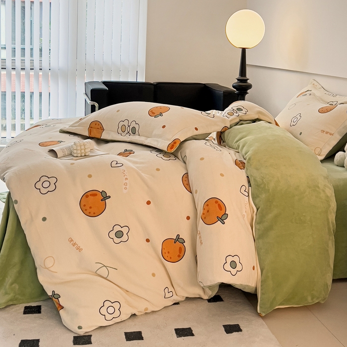 91家纺网 家纺一手货源 找家纺 富馨莱 2025新款牛奶绒印花单件被套240克面料支持一件定制尺寸 心想事橙