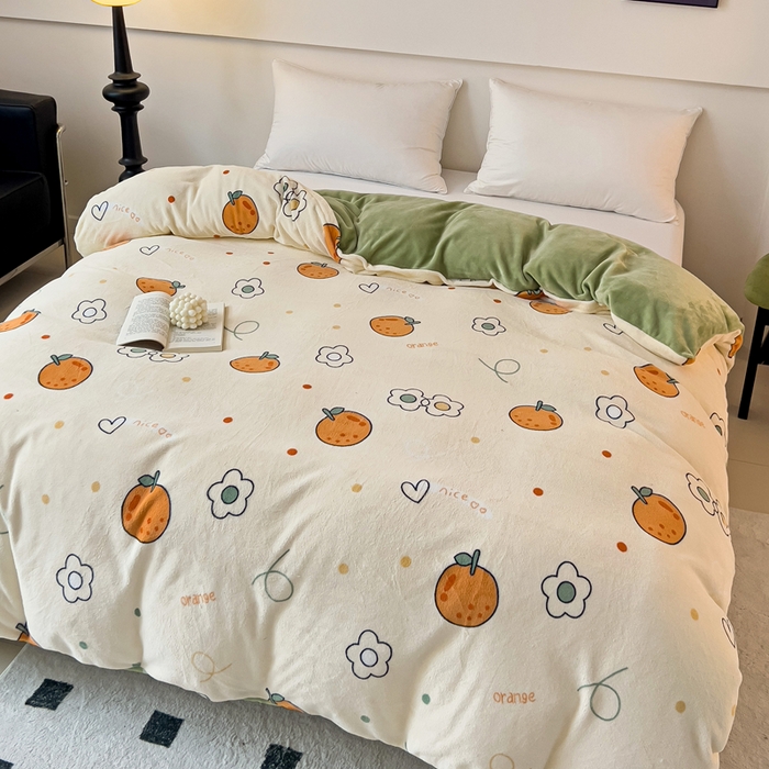 91家纺网 家纺一手货源 找家纺 富馨莱 2025新款牛奶绒印花单件被套240克面料支持一件定制尺寸 心想事橙