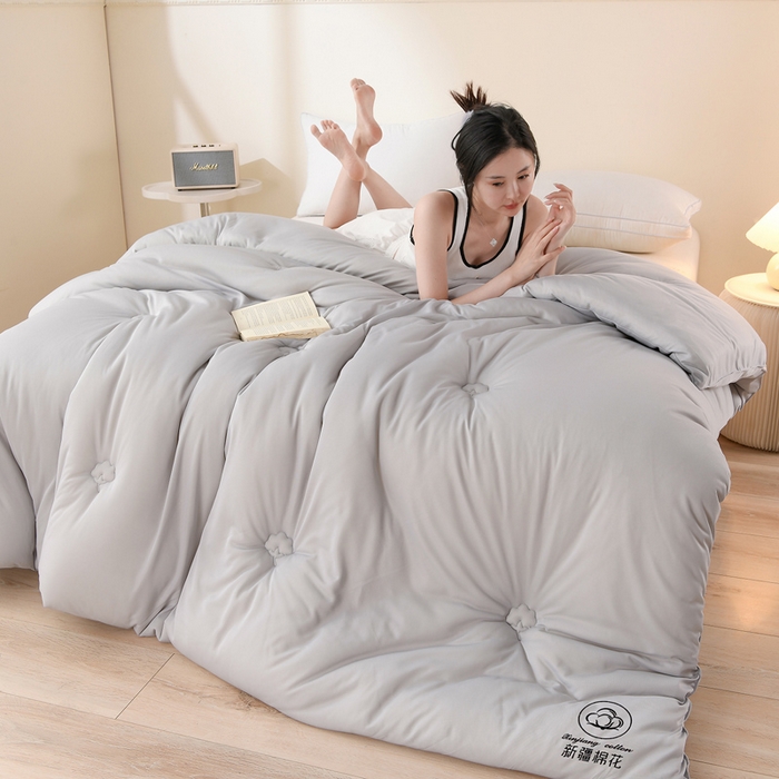 91家纺网 家纺一手货源 找家纺 湘之帛  2025新款a类水洗棉全棉新疆棉花被子被芯冬被 灰色