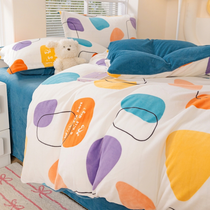 91家纺网 家纺一手货源 找家纺 富馨莱 2025新款牛奶绒印花单件被套240克面料支持一件定制尺寸 雨花石