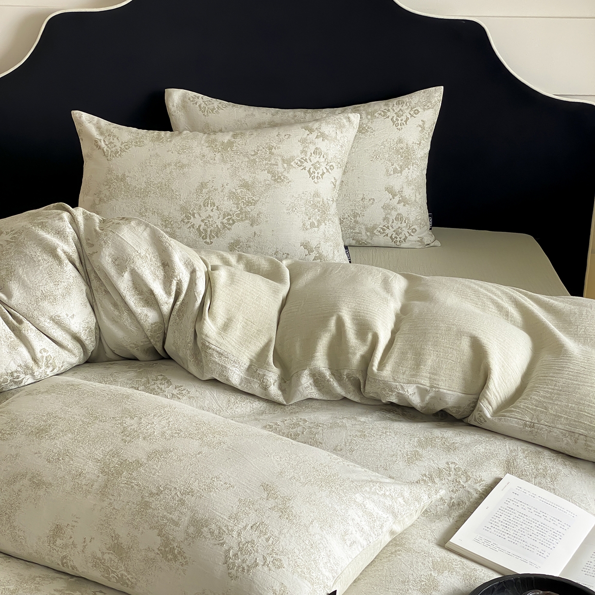 91家纺网 家纺一手货源 找家纺 赫帛 2025新款A类全棉棉麻色织提花四件套-欧若拉 欧若拉-绿色