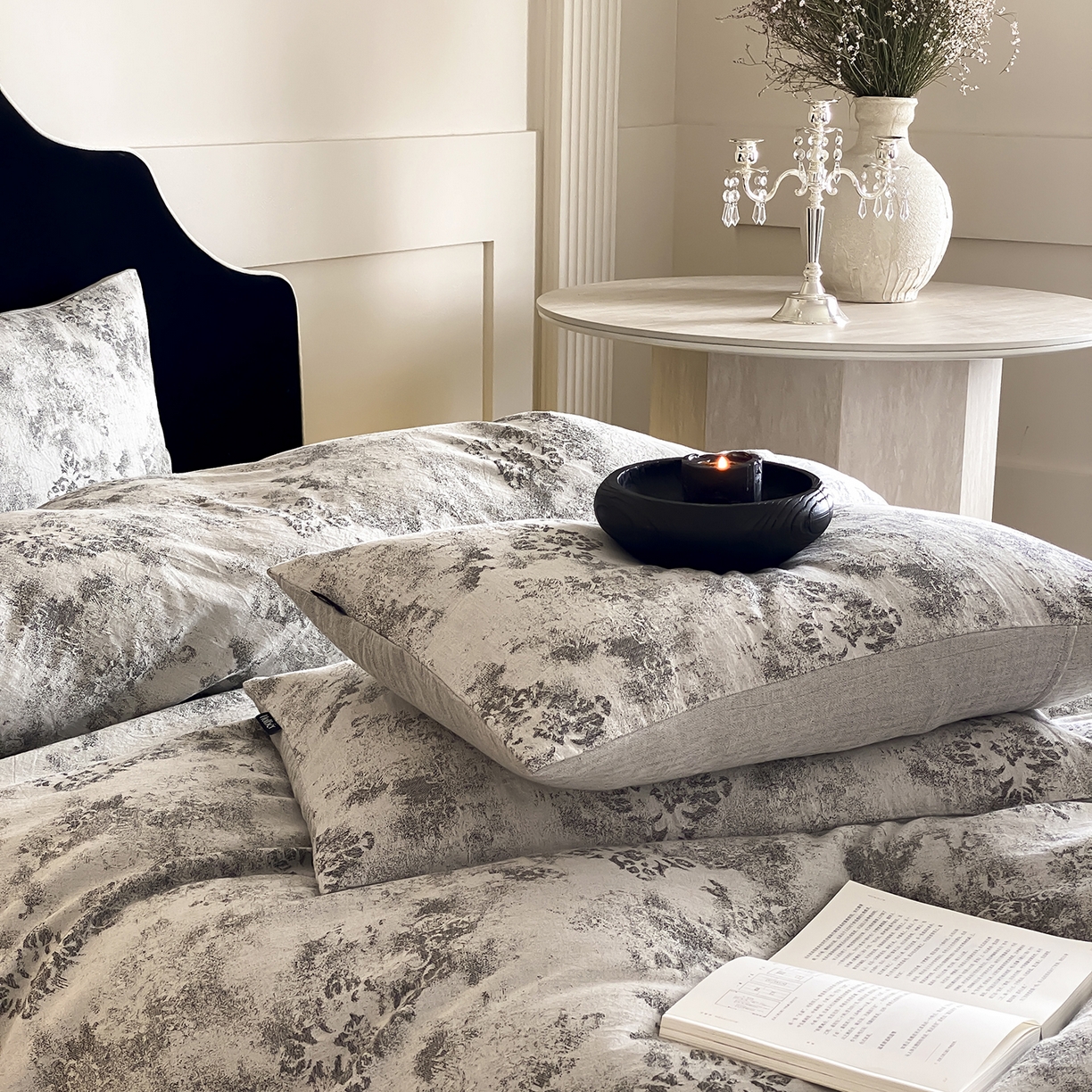 91家纺网 家纺一手货源 找家纺 赫帛 2025新款A类全棉棉麻色织提花四件套-欧若拉 欧若拉-灰色