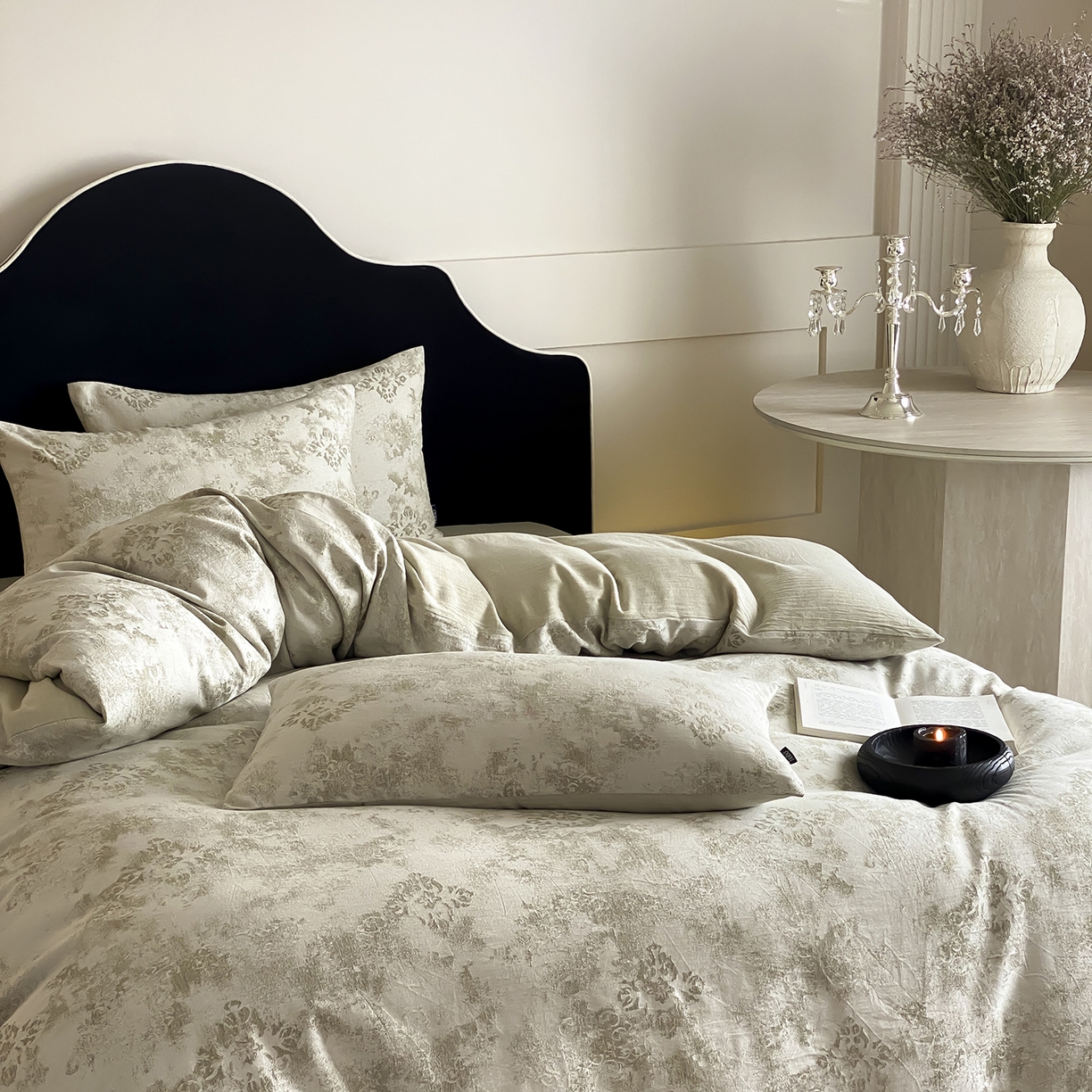 91家纺网 家纺一手货源 找家纺 赫帛 2025新款A类全棉棉麻色织提花四件套-欧若拉 欧若拉-绿色