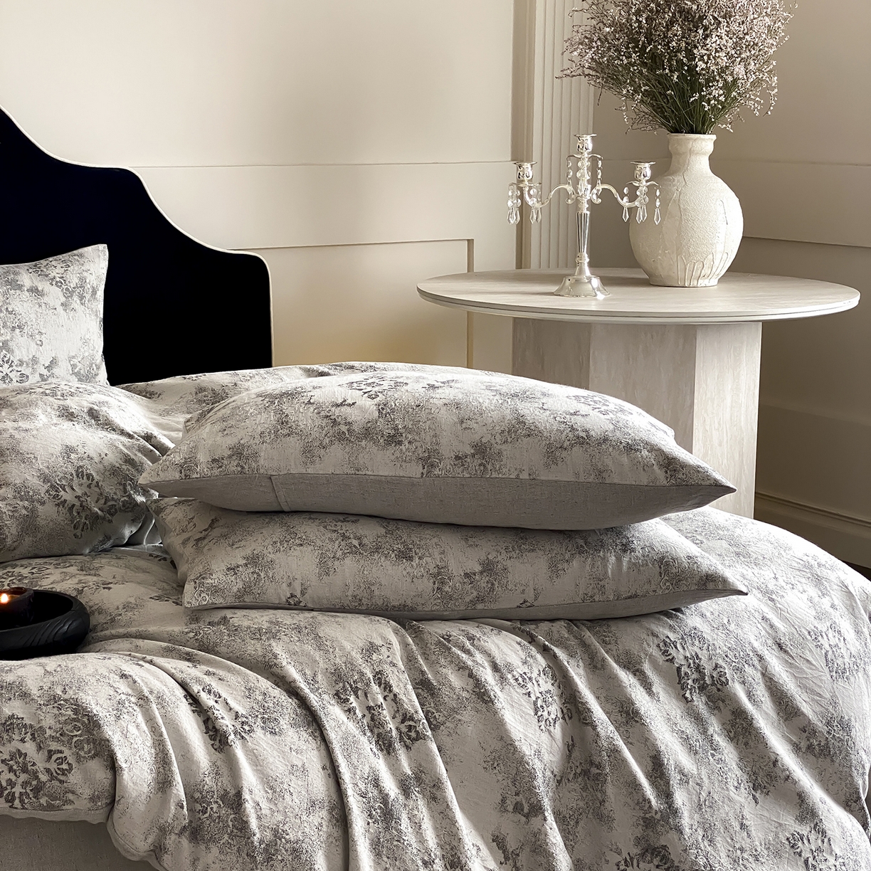 91家纺网 家纺一手货源 找家纺 赫帛 2025新款A类全棉棉麻色织提花四件套-欧若拉 欧若拉-灰色