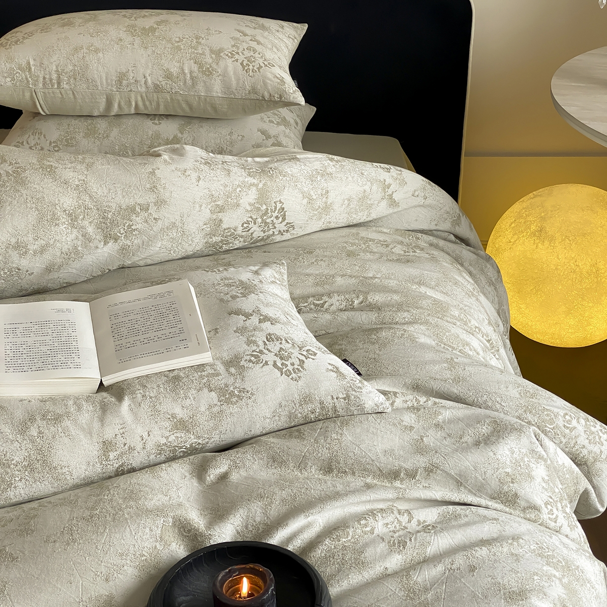 91家纺网 家纺一手货源 找家纺 赫帛 2025新款A类全棉棉麻色织提花四件套-欧若拉 欧若拉-绿色