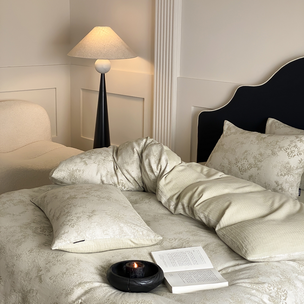 91家纺网 家纺一手货源 找家纺 赫帛 2025新款A类全棉棉麻色织提花四件套-欧若拉 欧若拉-绿色