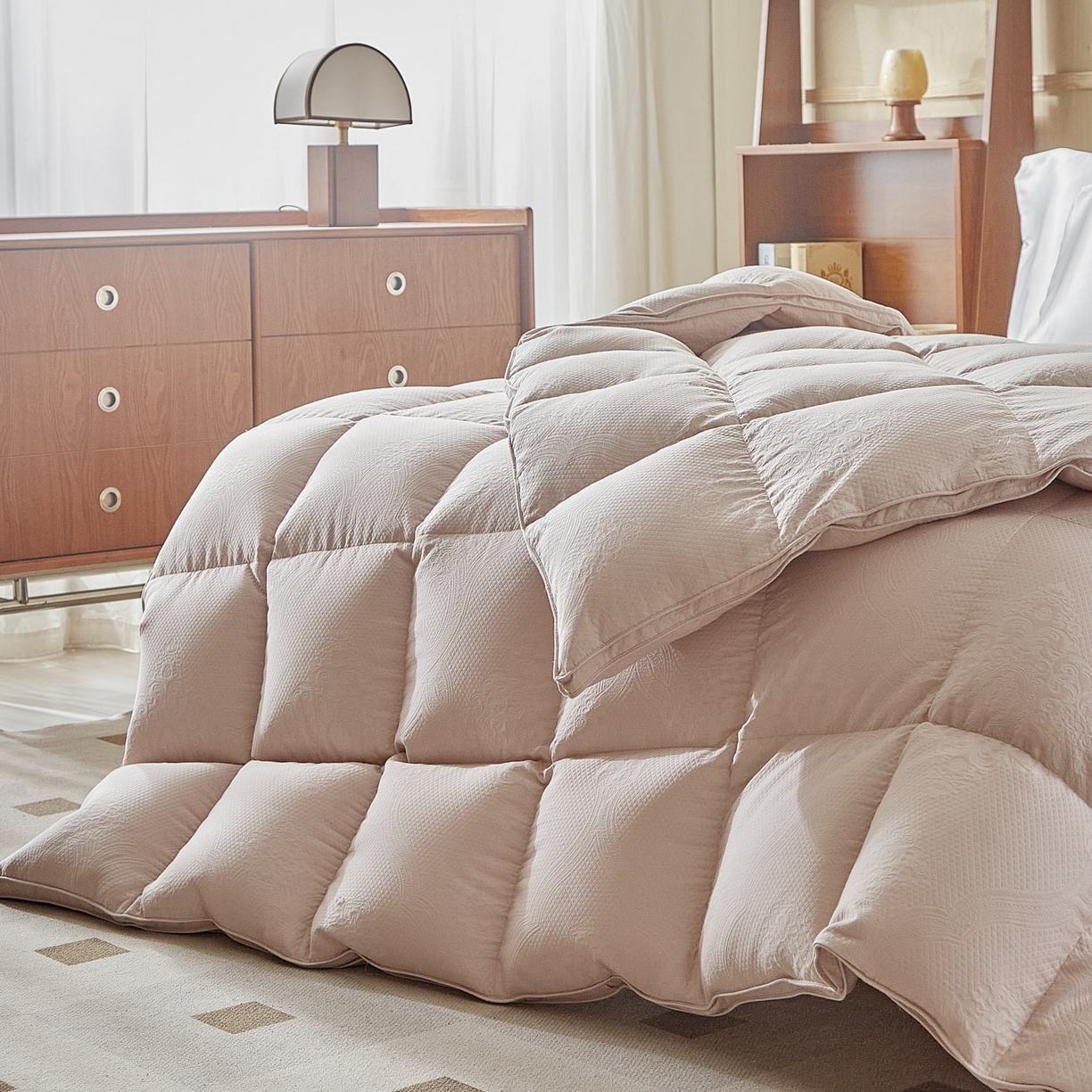 91家纺网 家纺一手货源 找家纺 暖羽屋羽绒馆 2025新款莫代尔95白鹅绒羽绒被芯   绒子含量95  冬被双人被子加厚  馨荷  