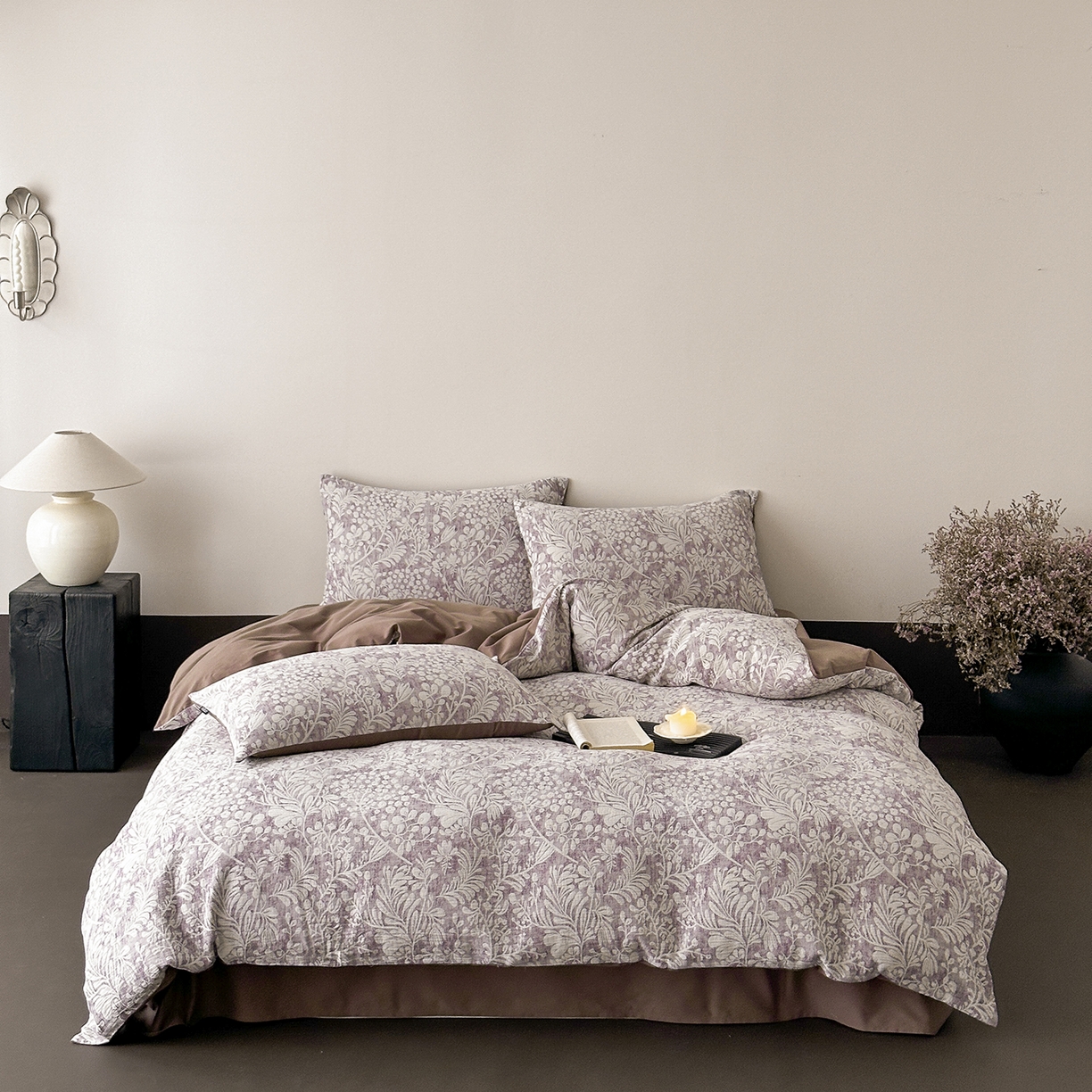 91家纺网 家纺一手货源 找家纺 （总）赫帛 2025新款50支全棉贡缎磨毛四件套-七草（磨毛款）