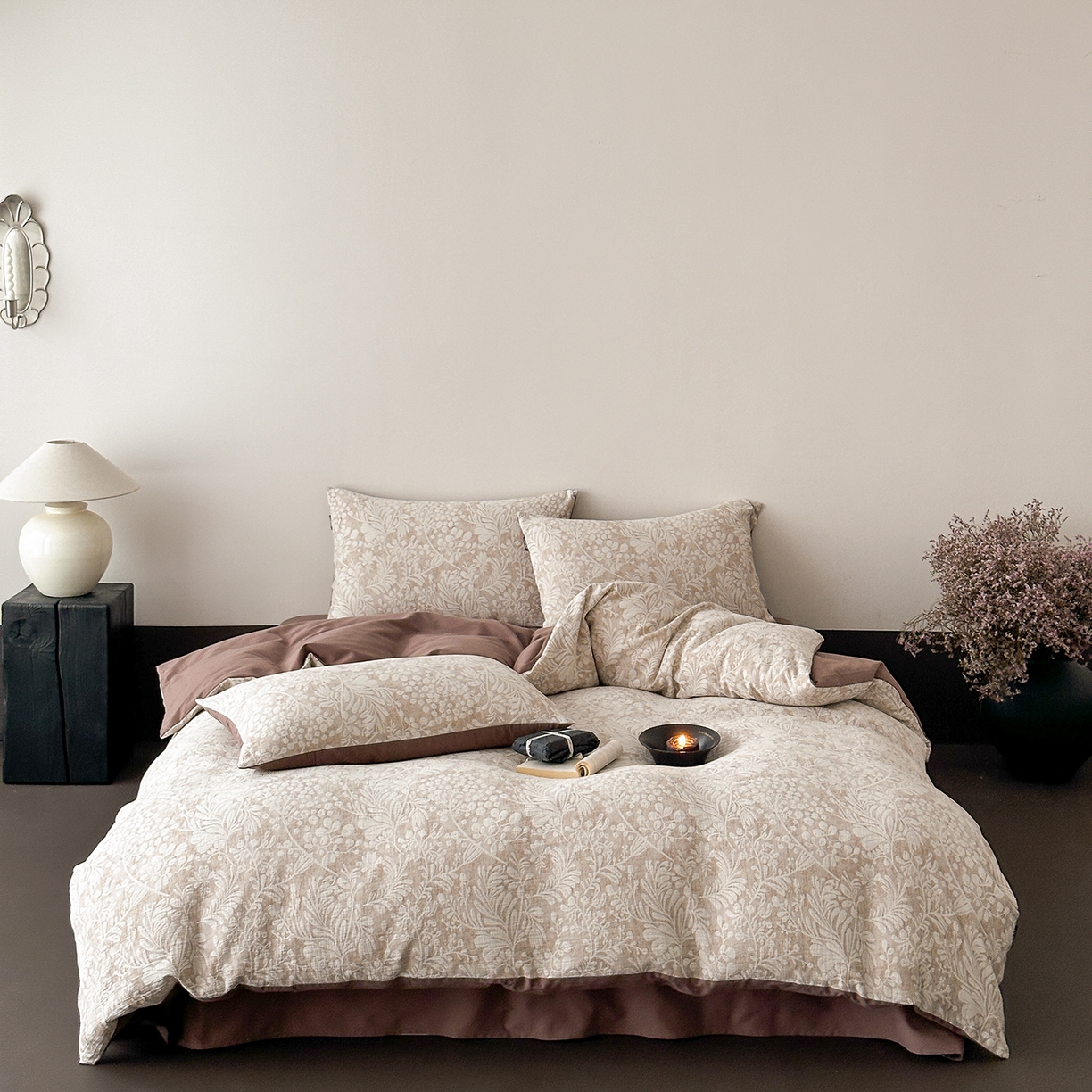 赫帛 2025新款50支全棉贡缎磨毛四件套-七草（磨毛款） 七草-咖色（磨毛款）