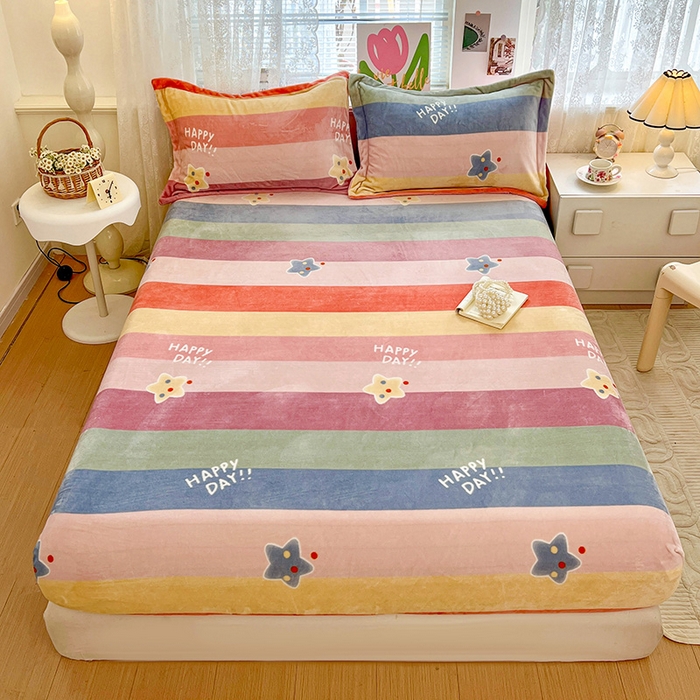 富馨莱 2025新款牛奶绒印花床笠240克面料支持一件定制尺寸 彩虹星星