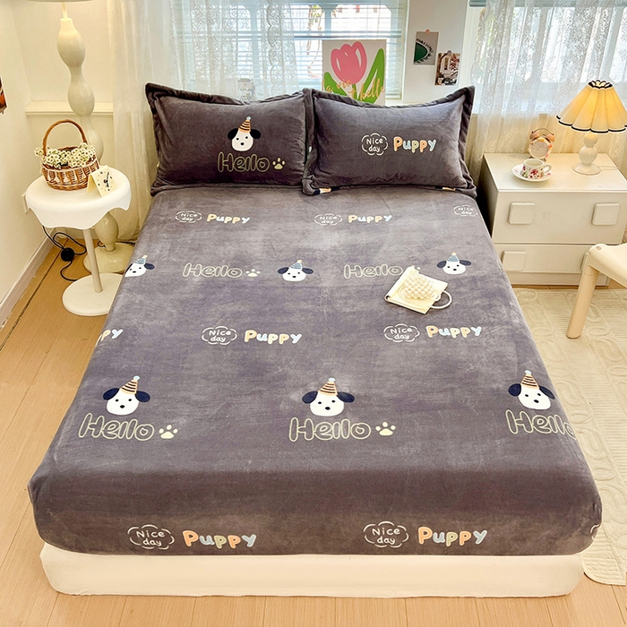 富馨莱 2025新款牛奶绒印花床笠240克面料支持一件定制尺寸 嗨皮狗