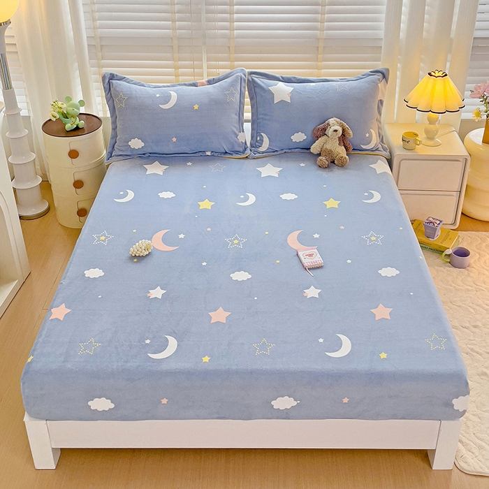 富馨莱 2025新款牛奶绒印花床笠240克面料支持一件定制尺寸 梦幻星空