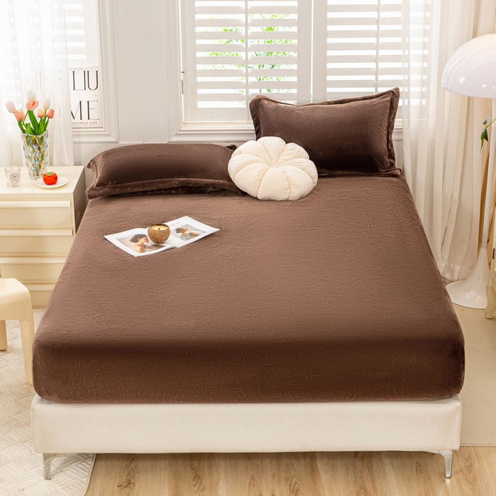 富馨莱 2025新款牛奶绒印花床笠240克面料支持一件定制尺寸 绒摩卡色