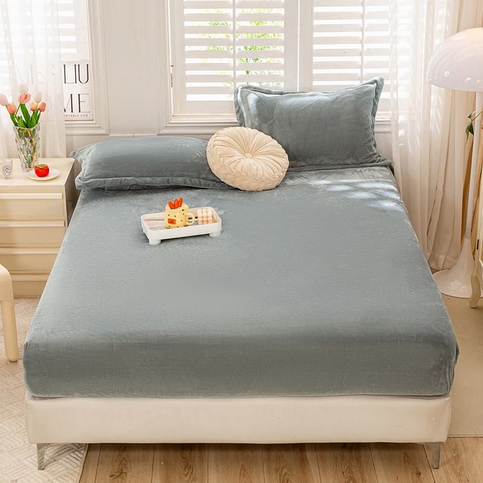富馨莱 2025新款牛奶绒印花床笠240克面料支持一件定制尺寸 绒浅灰