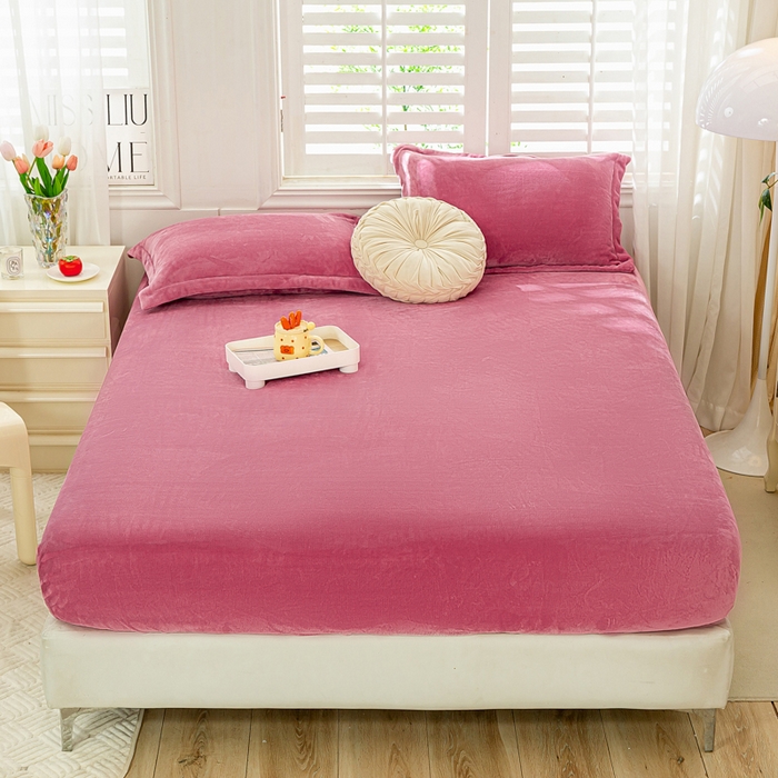 富馨莱 2025新款牛奶绒印花床笠240克面料支持一件定制尺寸 绒胭脂红