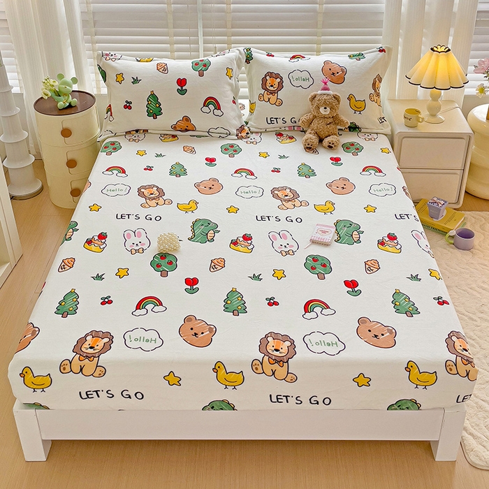 富馨莱 2025新款牛奶绒印花床笠240克面料支持一件定制尺寸 森林派对