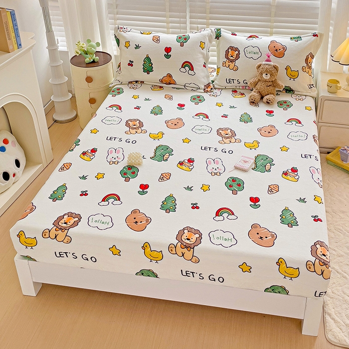 91家纺网 家纺一手货源 找家纺 富馨莱 2025新款牛奶绒印花床笠240克面料支持一件定制尺寸 森林派对