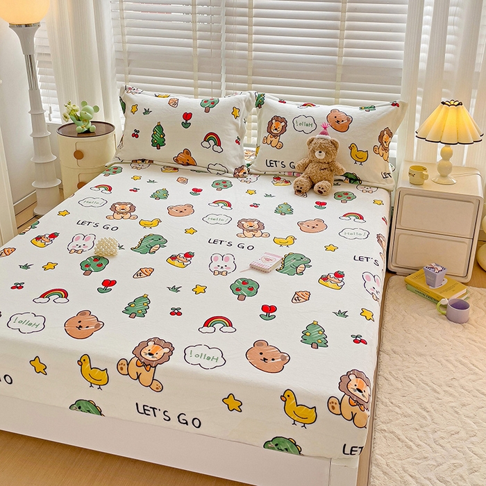 91家纺网 家纺一手货源 找家纺 富馨莱 2025新款牛奶绒印花床笠240克面料支持一件定制尺寸 森林派对