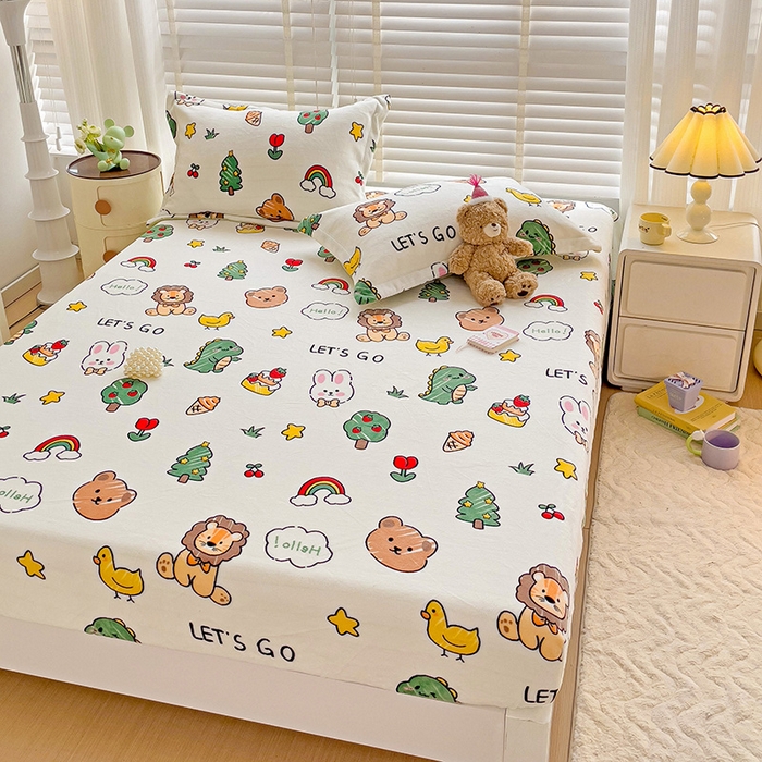 91家纺网 家纺一手货源 找家纺 富馨莱 2025新款牛奶绒印花床笠240克面料支持一件定制尺寸 森林派对