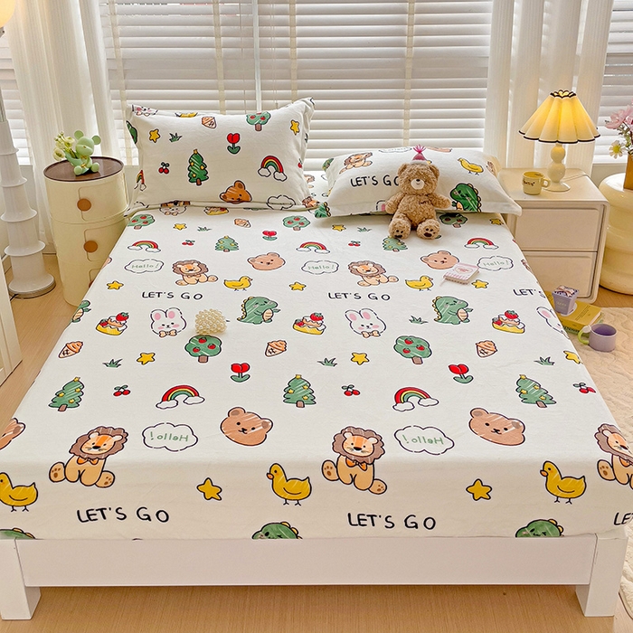 91家纺网 家纺一手货源 找家纺 富馨莱 2025新款牛奶绒印花床笠240克面料支持一件定制尺寸 森林派对