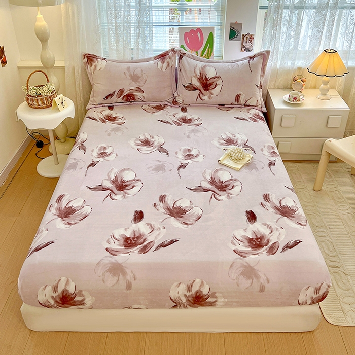 富馨莱 2025新款牛奶绒印花床笠240克面料支持一件定制尺寸 水墨花开