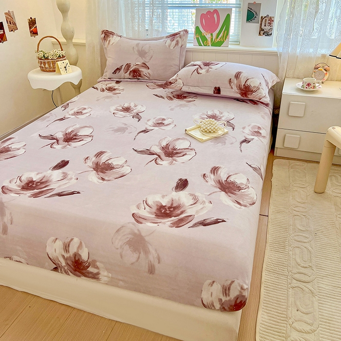 91家纺网 家纺一手货源 找家纺 富馨莱 2025新款牛奶绒印花床笠240克面料支持一件定制尺寸 水墨花开