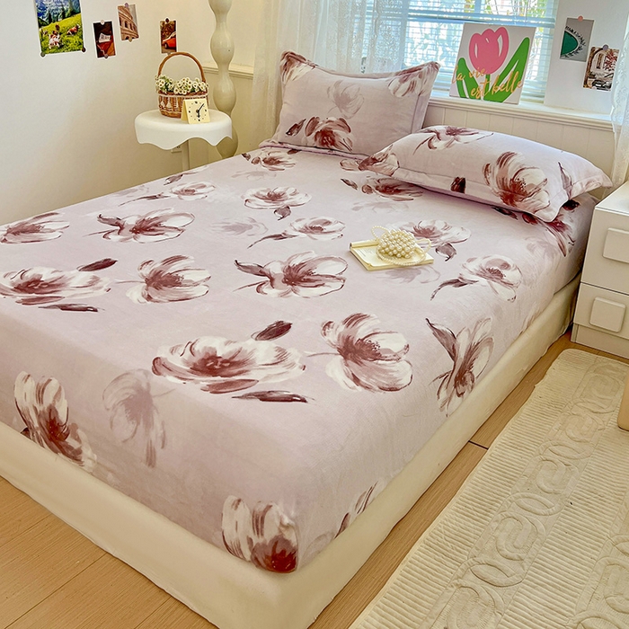 91家纺网 家纺一手货源 找家纺 富馨莱 2025新款牛奶绒印花床笠240克面料支持一件定制尺寸 水墨花开