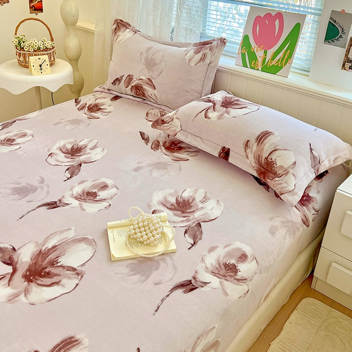 91家纺网 家纺一手货源 找家纺 富馨莱 2025新款牛奶绒印花床笠240克面料支持一件定制尺寸 水墨花开