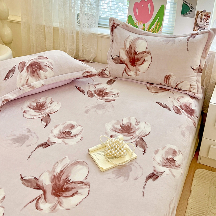 91家纺网 家纺一手货源 找家纺 富馨莱 2025新款牛奶绒印花床笠240克面料支持一件定制尺寸 水墨花开