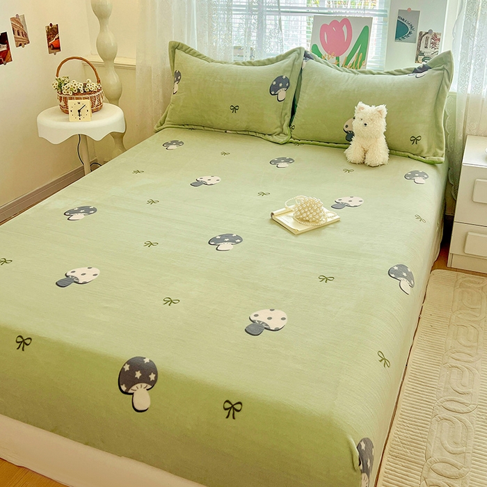 91家纺网 家纺一手货源 找家纺 富馨莱 2025新款牛奶绒印花床笠240克面料支持一件定制尺寸 小毛菇