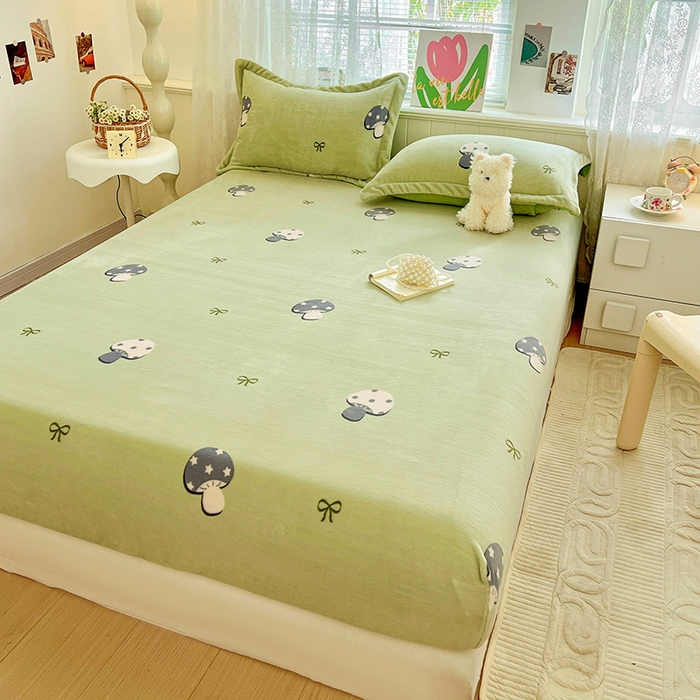 91家纺网 家纺一手货源 找家纺 富馨莱 2025新款牛奶绒印花床笠240克面料支持一件定制尺寸 小毛菇