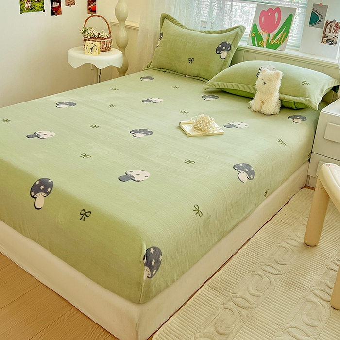 91家纺网 家纺一手货源 找家纺 富馨莱 2025新款牛奶绒印花床笠240克面料支持一件定制尺寸 小毛菇