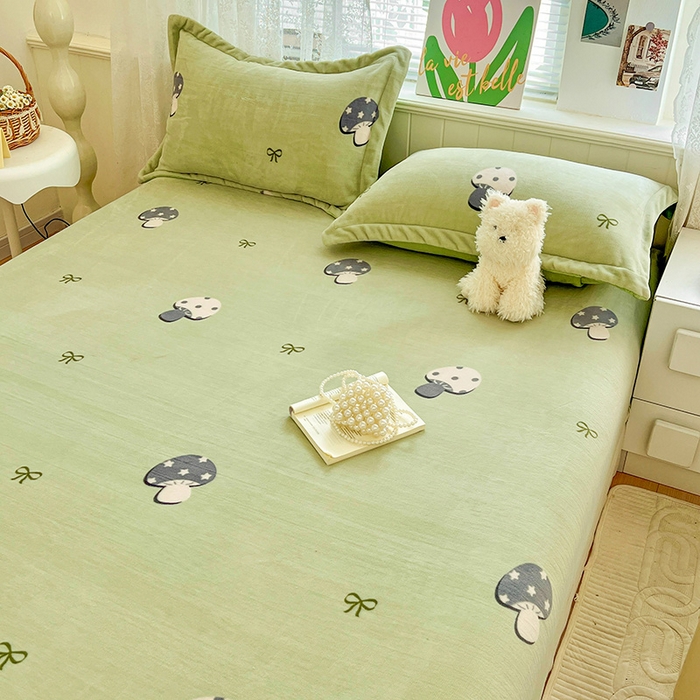 91家纺网 家纺一手货源 找家纺 富馨莱 2025新款牛奶绒印花床笠240克面料支持一件定制尺寸 小毛菇