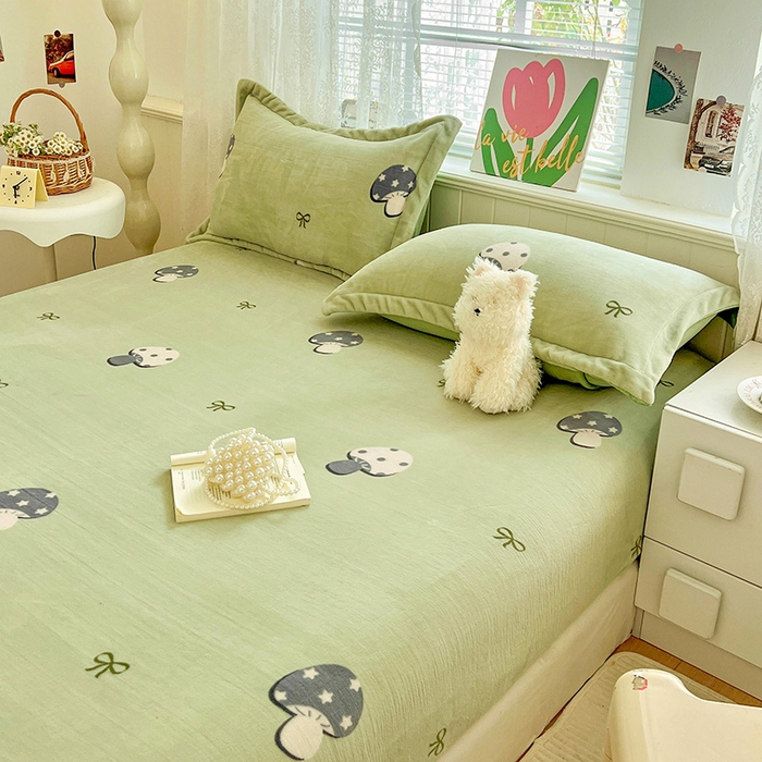 91家纺网 家纺一手货源 找家纺 富馨莱 2025新款牛奶绒印花床笠240克面料支持一件定制尺寸 小毛菇