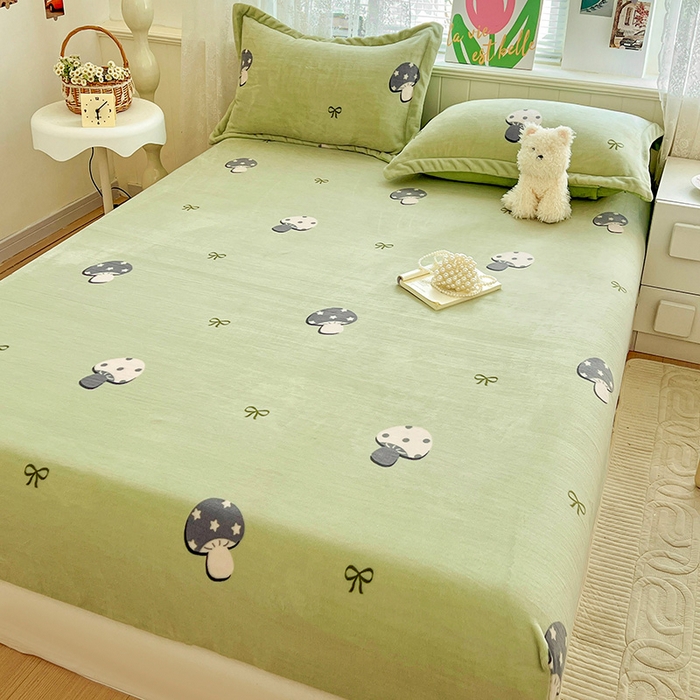 91家纺网 家纺一手货源 找家纺 富馨莱 2025新款牛奶绒印花床笠240克面料支持一件定制尺寸 小毛菇