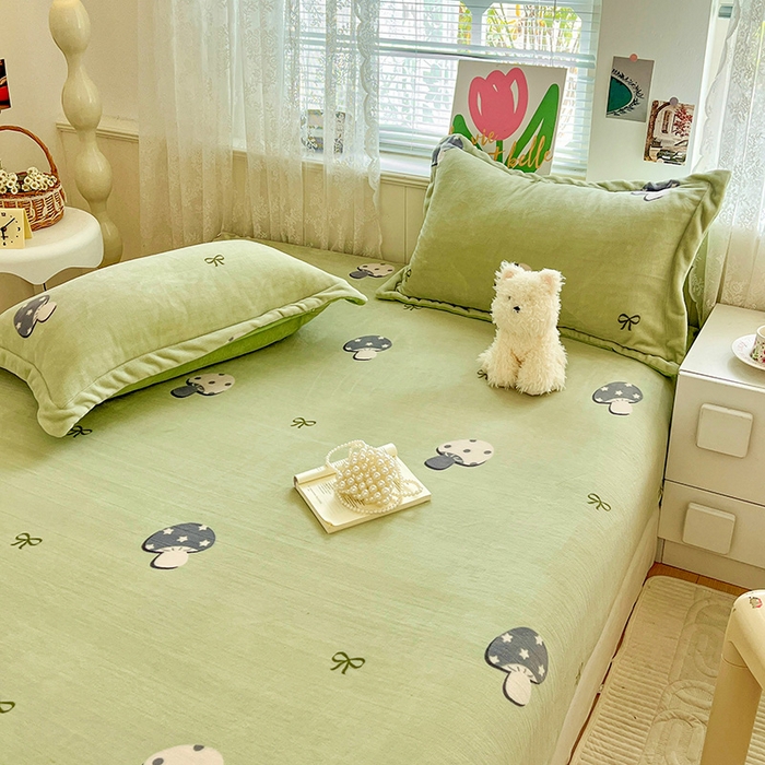 91家纺网 家纺一手货源 找家纺 富馨莱 2025新款牛奶绒印花床笠240克面料支持一件定制尺寸 小毛菇