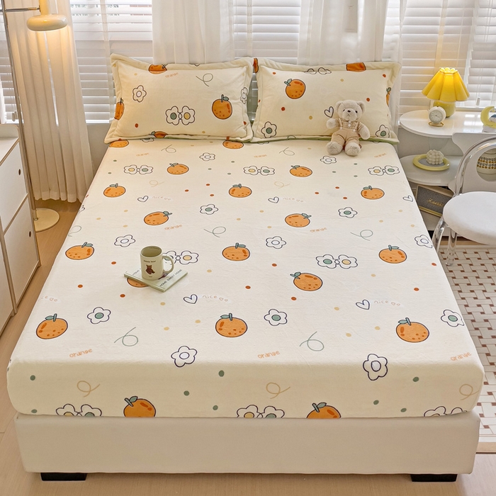 富馨莱 2025新款牛奶绒印花床笠240克面料支持一件定制尺寸 心想事橙