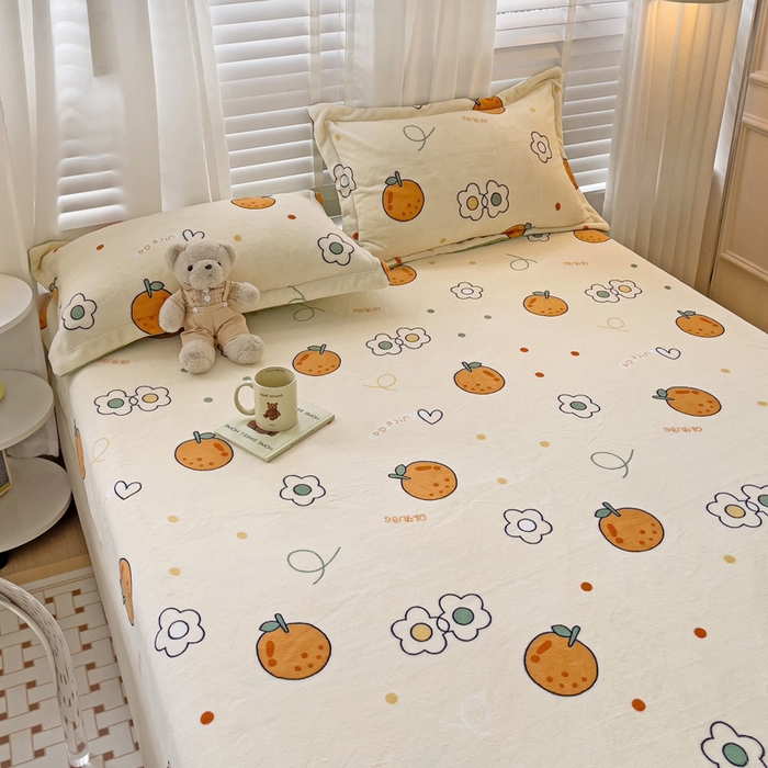 91家纺网 家纺一手货源 找家纺 富馨莱 2025新款牛奶绒印花床笠240克面料支持一件定制尺寸 心想事橙