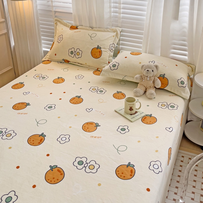 91家纺网 家纺一手货源 找家纺 富馨莱 2025新款牛奶绒印花床笠240克面料支持一件定制尺寸 心想事橙