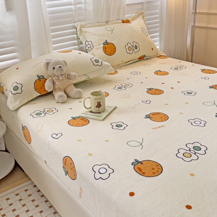 91家纺网 家纺一手货源 找家纺 富馨莱 2025新款牛奶绒印花床笠240克面料支持一件定制尺寸 心想事橙