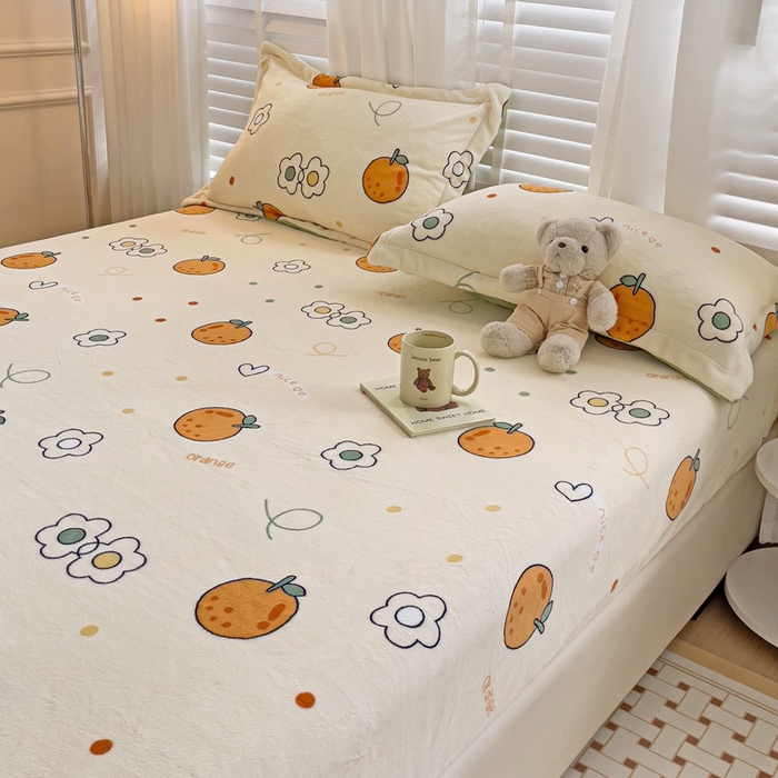 91家纺网 家纺一手货源 找家纺 富馨莱 2025新款牛奶绒印花床笠240克面料支持一件定制尺寸 心想事橙