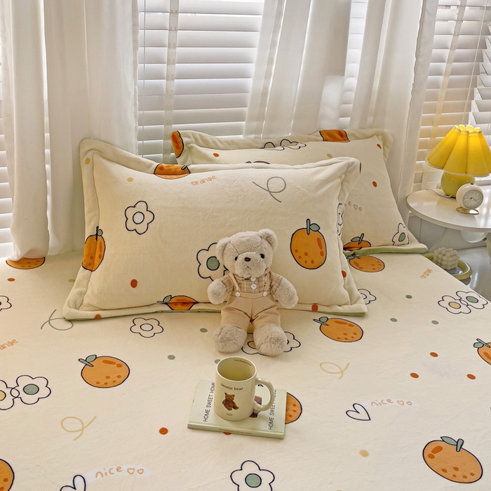 91家纺网 家纺一手货源 找家纺 富馨莱 2025新款牛奶绒印花床笠240克面料支持一件定制尺寸 心想事橙